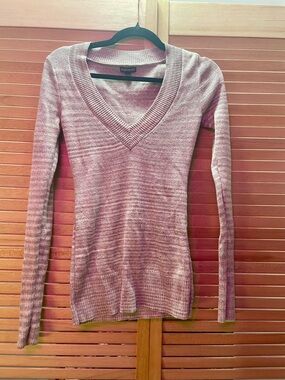 Express Women's V-Neck Ribbed Sweater in Dusty Grey